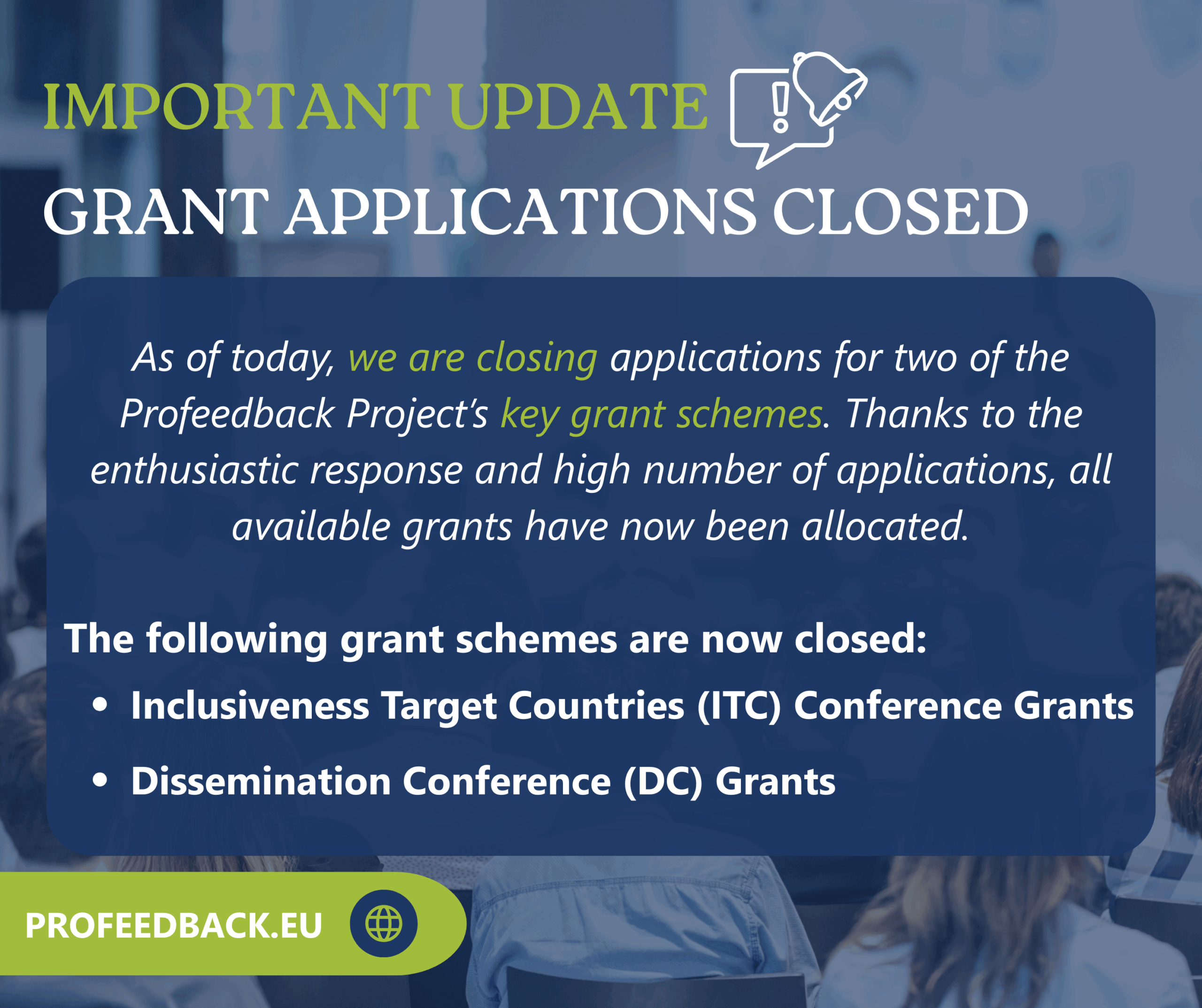 Important Update – Grant Applications Closed